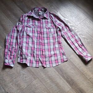 Pink plaid North Face outdoor Long sleeve shirt, medium